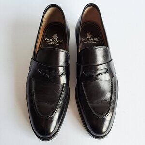 New Di Bianco Black Leather Penny Loafer Shoes Size 8